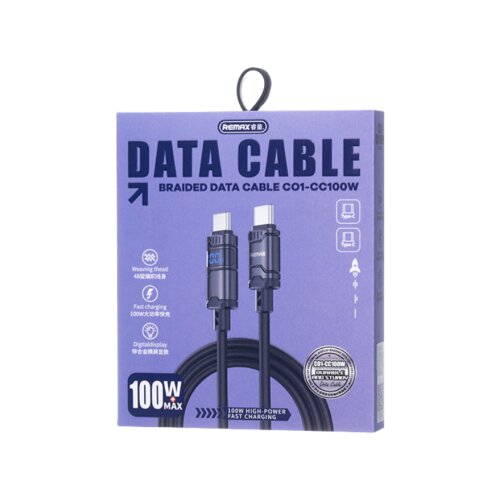 Remax Data kabl Zinc C01, Type-C na Type-C, 1.2 m, Crni Slike