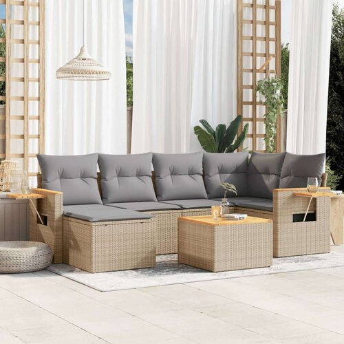 VidaXL 7-dijelni set vrtnih sofa od poliratana s jastucima bež Slike