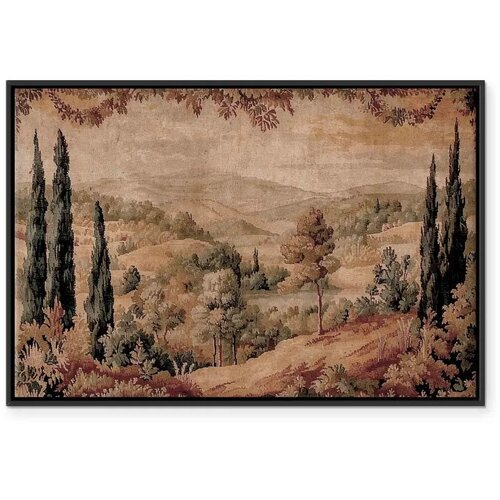  Slika - Mediterranean landscape - old tapestry with a hill and a lake 60x40 U crnom drvenom okviru Slike