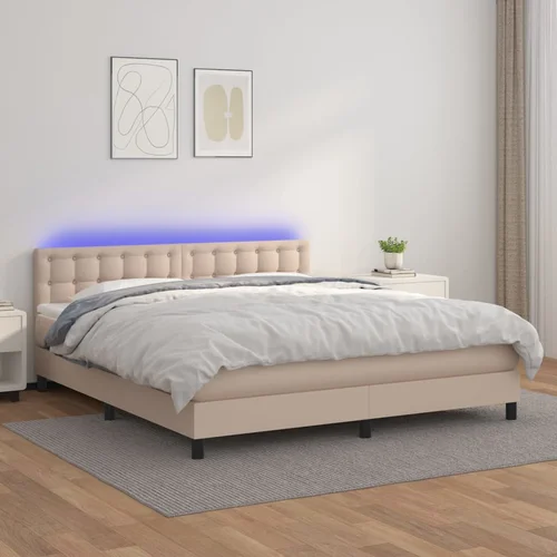 vidaXL Krevet box spring madrac LED cappuccino 160x200cm umjetna koža