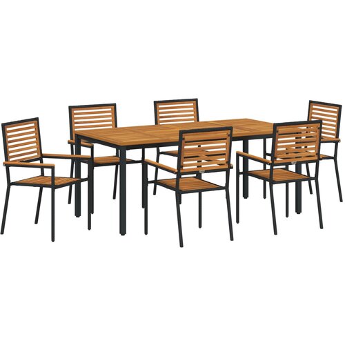 vidaXL 7-dijelni set za objedovanje u vrtu crni poli ratan akacija, Složive vrtne stolice s jastučićima 2 kom crni poli ratan, Vrtni stol 180x90x75 cm od solidne akacije i metala Cijene