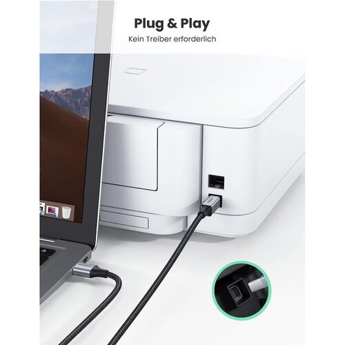 Ugreen tiskalni&scaron;ki kabel USB 2.0 tipa B USB kabel USB A v USB B združljiv s HP, Canon, Epson, Lexmark, Dell, Brother (5m), (20615568) Cene