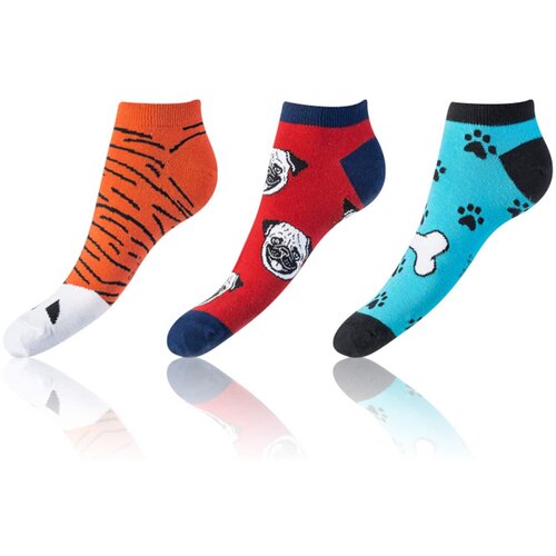 Bellinda CRAZY IN-SHOE SOCKS 3x - Modern colorful low crazy socks unisex - orange - red - blue Slike