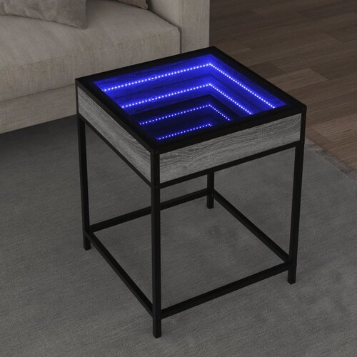 vidaXL Klubska mizica z neskončnimi LED siva sonoma 40x40x51 cm Cene