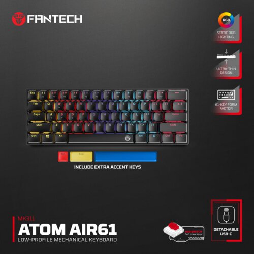  Tastatura Mehanicka Gaming Fantech MK311 RGB Atom AIR 61 crna (Red Swich) Slike