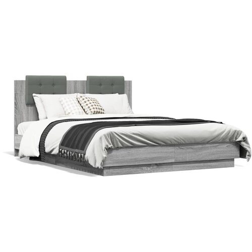 VidaXL Okvir kreveta s uzglavljem LED siva boja hrasta 120 x 190 cm Slike