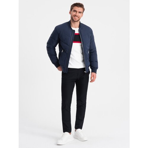 Ombre Men's quilted bomber jacket with metal zippers - navy blue Cijene