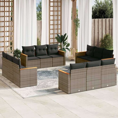  12-dijelni set vrtnih sofa od poliratana s jastucima sivi Slike