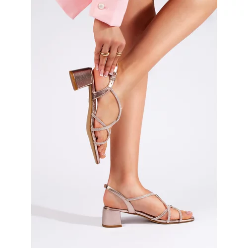 SERGIO LEONE Women's gold-pink sandals with decorative straps