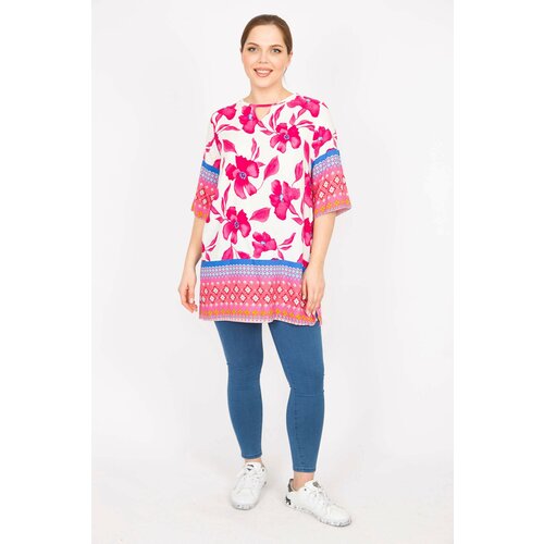 Şans Women's Fujiya Plus Size Woven Viscose Fabric Water Patterned Tunic Cene