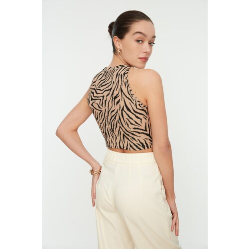 Trendyol Camel Halter Neck Corduroy Knitted Blouse Cene
