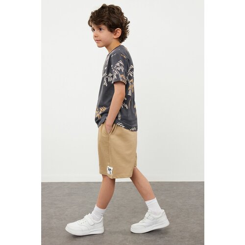 Trendyol Boy's Anthracite Palm Tree Patterned T-shirt-Shorts Knitted Bottom-Top Set Cene