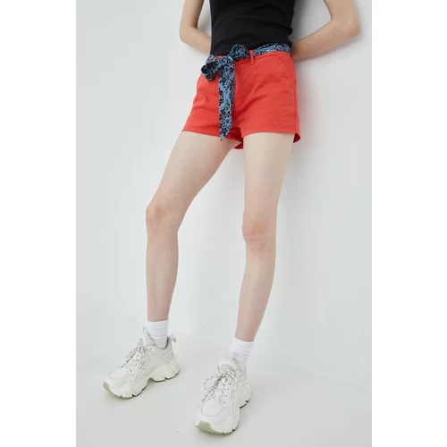 Superdry Kratke hlače za žene, boja: crvena, glatki materijal, srednje visoki struk