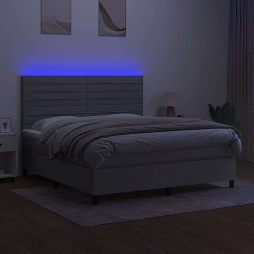 Krevet box spring s madracem LED svjetlosivi 160x200 cm tkanina Slike