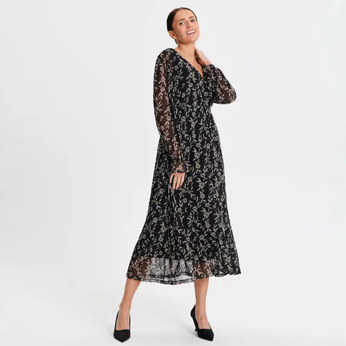 Sinsay - Midi obleka s cvetličnim vzorcem - Črna