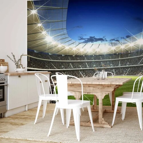  Foto tapeta - Football pitch - illuminated stadium with crowded stands 100x70 Vodootporna Slike