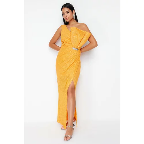 Trendyol Orange Accessory Detailed Sequin Evening Dress