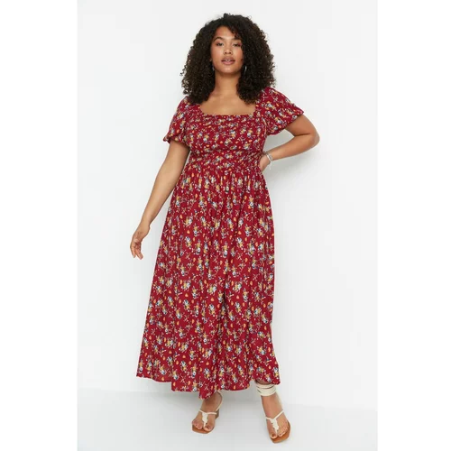 Trendyol Curve Claret Red Chest Gipe Patterned Woven Dress