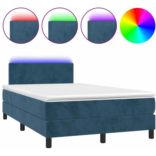 vidaXL Box spring postelja z vzmetnico LED tem. modra 120x190 cm žamet, (21112154)