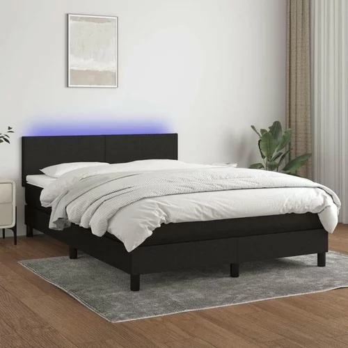  Box spring postelja z vzmetnico LED črna 140x200 cm blago, (20790731)