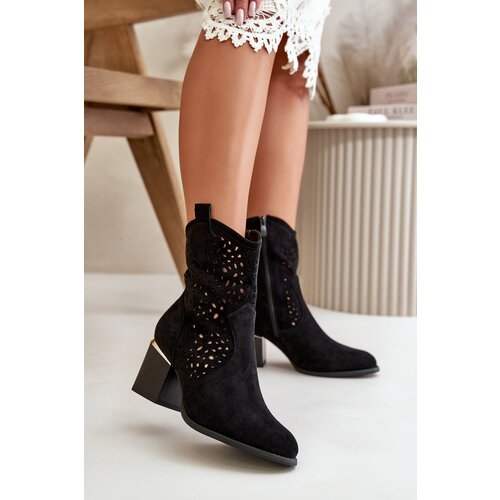 Kesi Openwork ankle boots with a flat eco suede with a zipper - black Sevana Slike