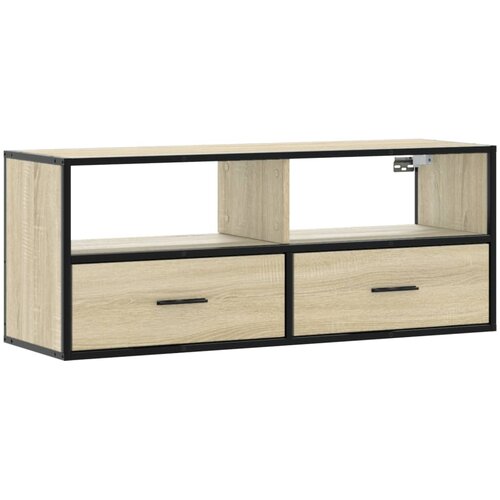  TV ormarić boja hrasta 100x31x39,5 cm konstruirano drvo i metal Smeđa Slike