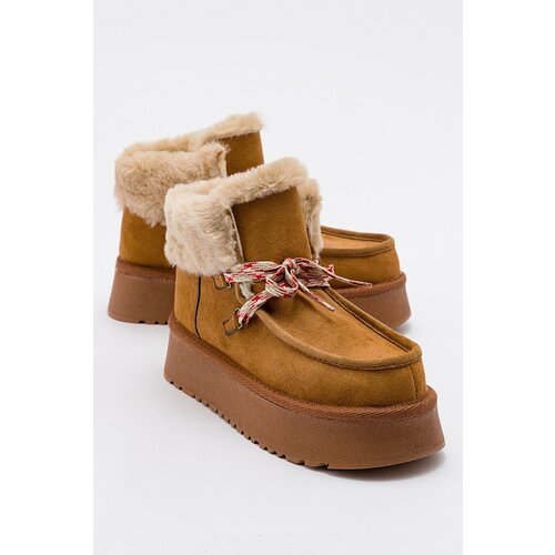 LuviShoes BLAUS Tan Suede Shearling Thick Sole Women's Sports Boots Cene
