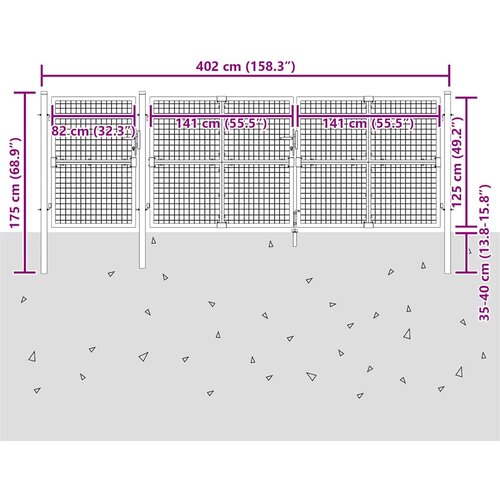  Vrtna vrata od mreže srebrne boje 400 x 125 cm pocinčani čelik Slike