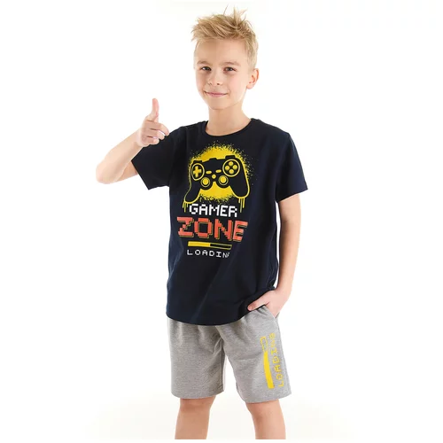 Mushi Zone Boys' Black T-shirt with Gray Shorts Set