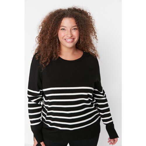 Trendyol Curve Black Striped Crew Neck Knitwear Sweater Cene