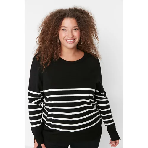 Trendyol Curve Black Striped Crew Neck Knitwear Sweater