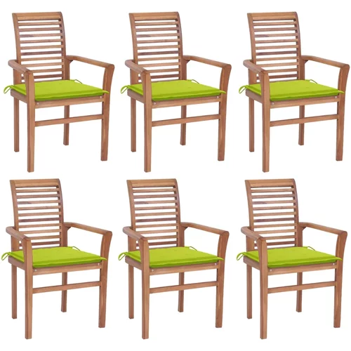  Blagovaonske stolice s jarko zelenim jastucima 6 kom tikovina