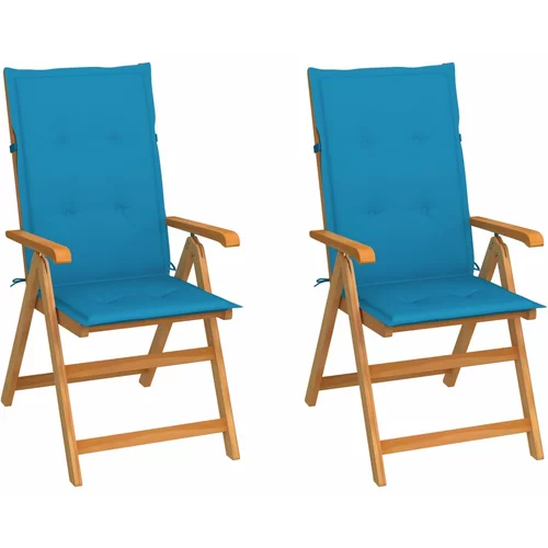 vidaXL vrtne stolice s plavim jastucima 2 kom od masivne tikovine