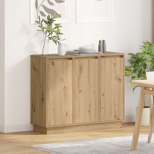 vidaXL Stranska omarica z LED osvetlitvijo, Artisan hrast, 90x32x75 cm, napreden les Cene