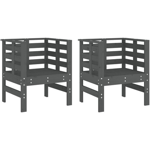  Vrtne stolice 2 kom sive 61,5 x 53 x 71 cm od masivne borovine Slike