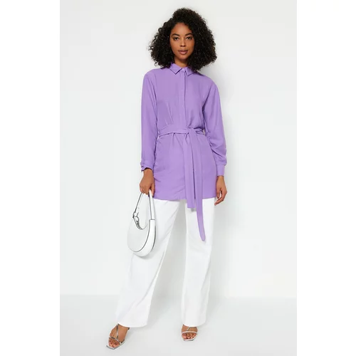 Trendyol Purple Belted Concealed Pat Woven Shirt