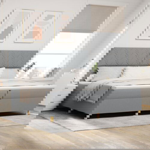 Box Spring Krevet s Madracem i LED Osvjetljenjem Svjetlosiva 200x200 cm Tkanina Cijene