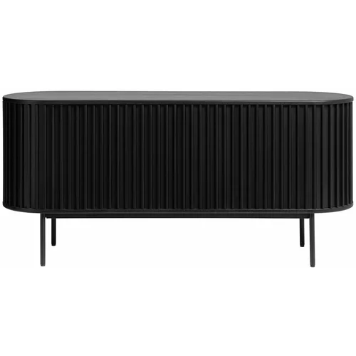 Unique Furniture Črna nizka komoda v hrastovem dekorju z drsnimi vrati 73x160 cm Siena –