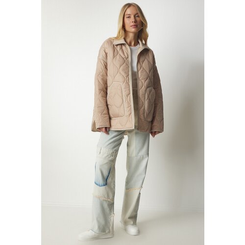 Women&amp;#039;s Cream Pocket Turtleneck Quilted Coat Slike