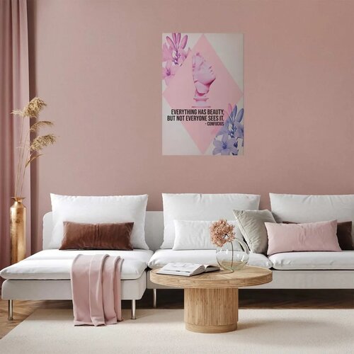  Plakat - Confucius on Beauty - a bust in pink with flowers and a quote 21x30 Bez okvira Slike