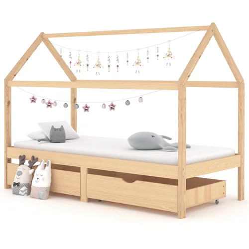 vidaXL Otroški posteljni okvir s predali trdna borovina 90x200 cm