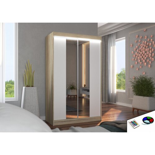 ADRK Klizni ormar s ogledalom i LED rasvjetom MARVIN, 120 cm - SONOMA-BIJELA Cene