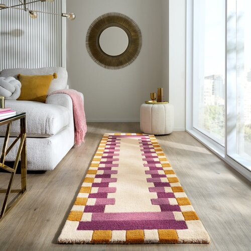 Flair Rugs rumen/rožnat ročno tkan volnen tekač 60x230 cm kai wool border &amp;ndash; Slike