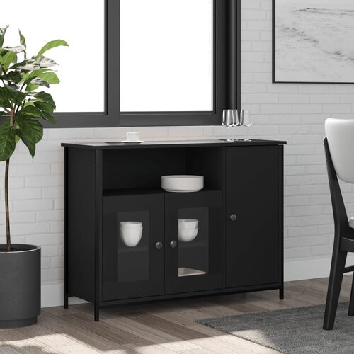 vidaXL Komoda črna 100x35x75 cm inženirski les Cene