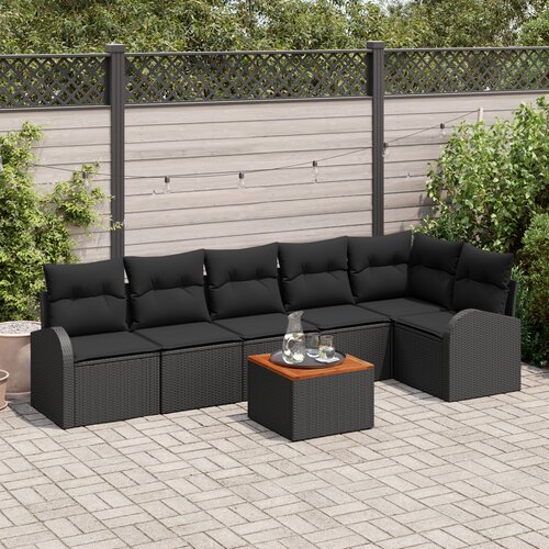 VidaXL 7 delni vrtni sofa set z blazinami črna poli ratan akacija Slike