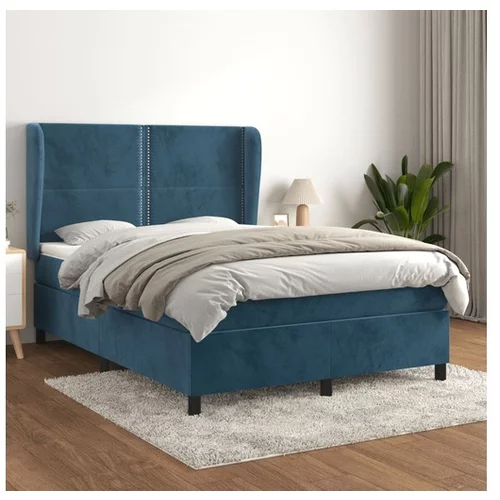  Box spring postelja z vzmetnico temno modra 140x200 cm žamet