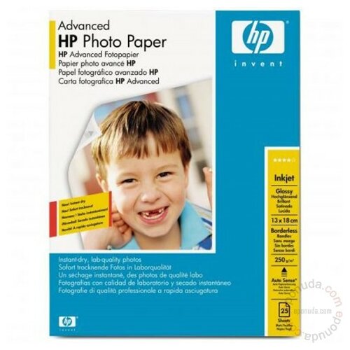 Hp Papir foto 13x18cm HP Q8696A, Advanced Glossy 250g/m2 borderless 25 lista papir Slike