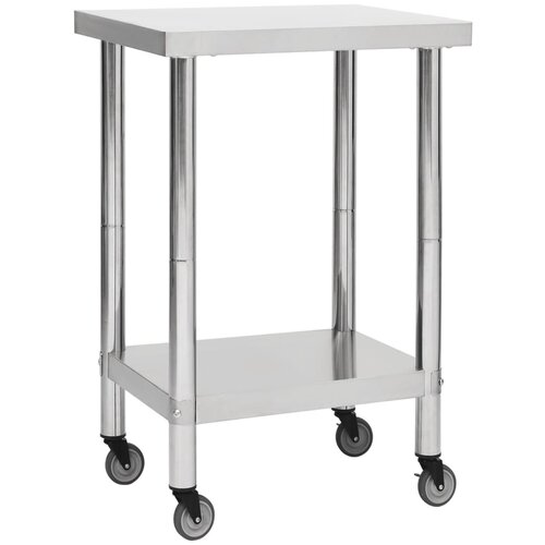 VidaXL Kuhinjska delovna miza s kolesi 60x60x85 cm nerjaveče jeklo Slike