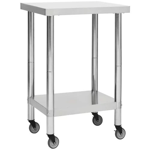 vidaXL Kuhinjska delovna miza s kolesi 60x60x85 cm nerjaveče jeklo