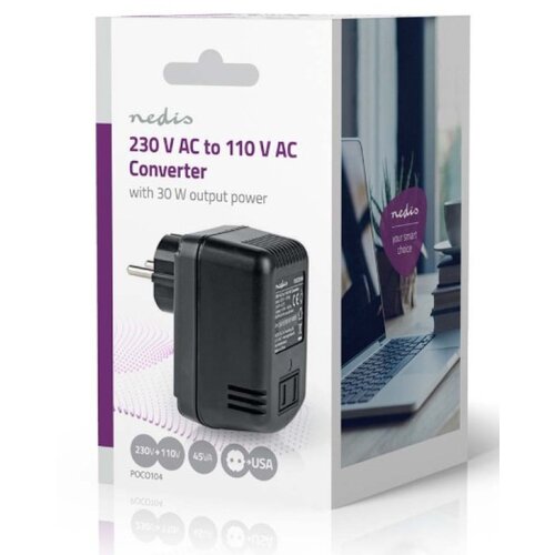 Nedis POCO104 Konvertor snage, 230V AC 50Hz, 30W, Euro, Black Omogucava upotrebu opreme iz SAD u Evropi Slike
